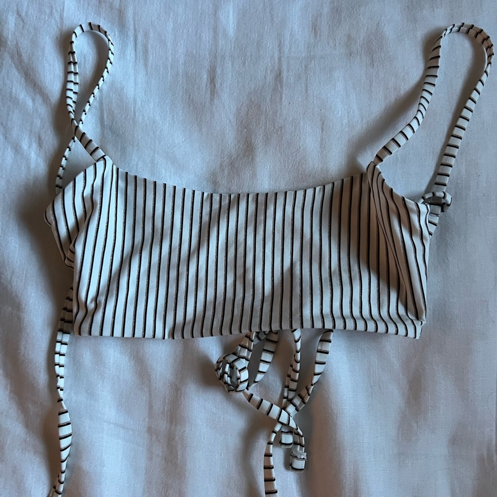 Gold black and white strip bikini set